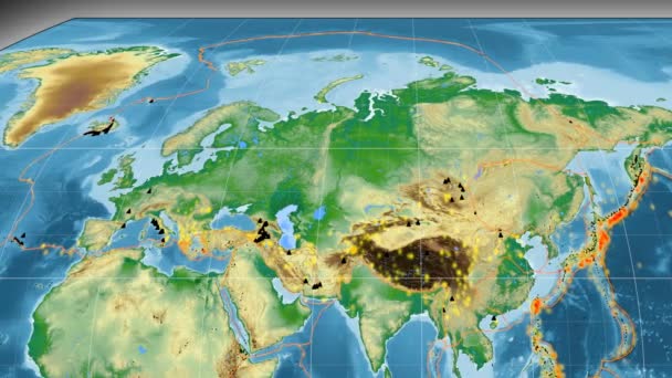 Eurasia tektonik ditampilkan. Fisik. Proyeksi Kavrayskiy VII — Stok Video