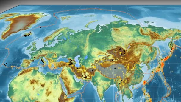 Eurasien tektonik skisserat. Lättnad. Kavrayskiy Vii projektion — Stockvideo