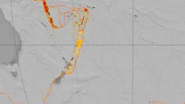Kermadec deniz yaşamı özellikli. Yükseklik gri tonlamalı. Kavrayskiy VII projeksiyon