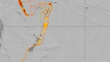 Kermadec deniz yaşamı özellikli. Yükseklik gri tonlamalı. Mollweide projeksiyon