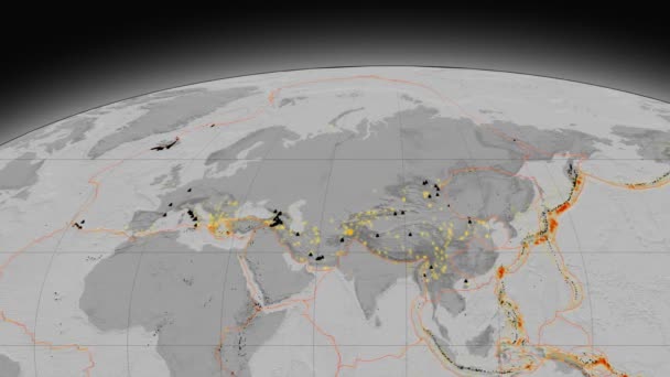 Eurasien-Tektonik vorgestellt. Erhebung Graustufen. Mollweide-Projektion — Stockvideo