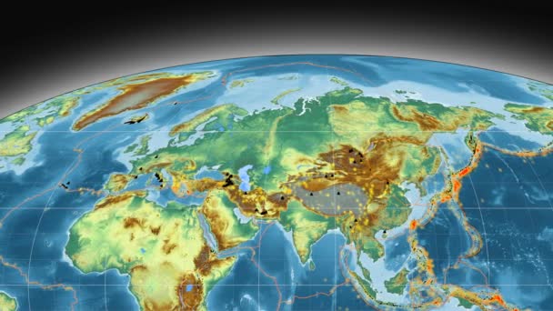 La tectonique de l'Eurasie en vedette. Un soulagement. Projection de Mollweide — Video