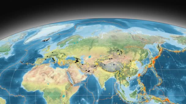 Eurasie tektonické vystupoval. Topografie. Mollweidovo zobrazení — Stock video