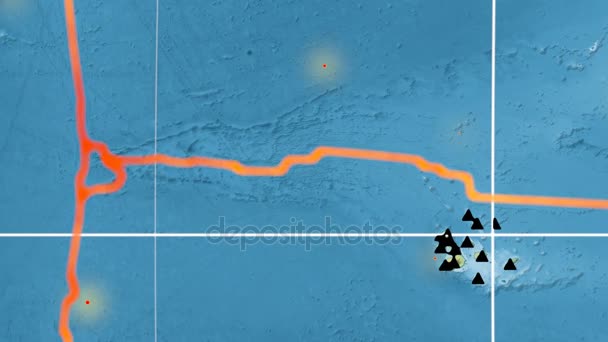 Galapagos tektoniek featured. Topografie. Mollweide projectie — Stockvideo