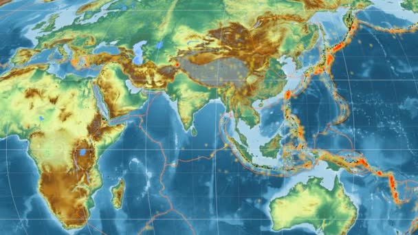 Indische Tektonik vorgestellt. Erleichterung. Mollweide-Projektion — Stockvideo