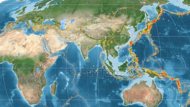 Tektonika Indie opisywany. Zdjęcia satelitarne. Odwzorowanie Mollweidego — Wideo stockowe