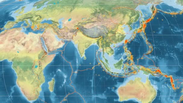 India tectonics featured. Topography. Mollweide projection — Stock Video