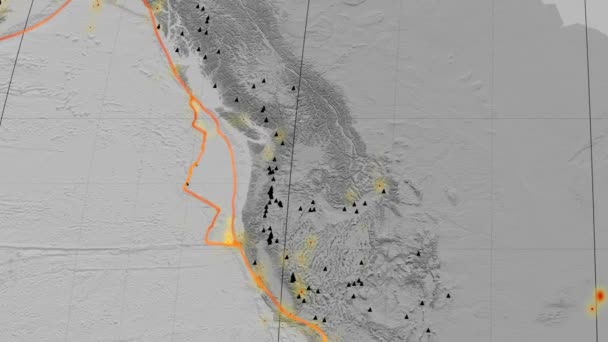 Juan De Fuca tectonics featured. Elevation grayscale. Kavrayskiy VII projection — Stock Video