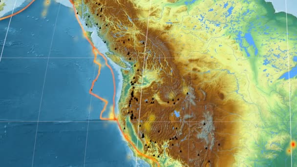 Tectónica de Juan De Fuca presentada. Alivio. Proyección de Kavrayskiy VII — Vídeos de Stock