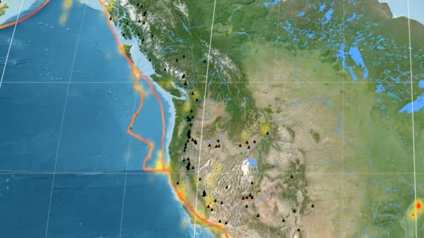 Juan De Fuca tectonics featured. Satellite imagery. Kavrayskiy VII projection — Stock Video