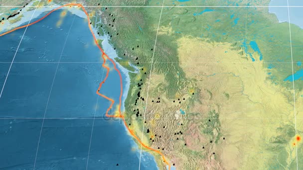 Juan De Fuca tektonik ditampilkan. Topografi. Proyeksi Mollweide — Stok Video