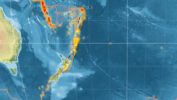 Apareció la tectónica Kermadec. Topografía. Proyección de Kavrayskiy VII — Vídeos de Stock