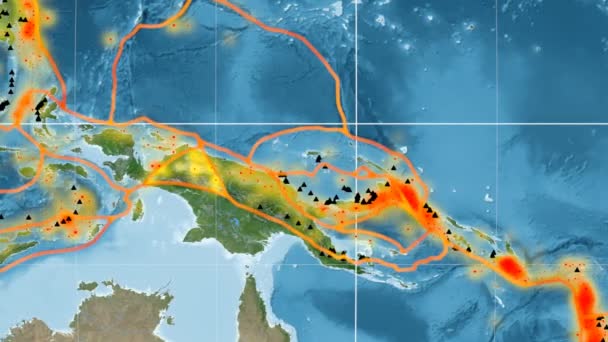 Tectónica de Maoke. Imágenes de satélite. Proyección de mollweide — Vídeo de stock