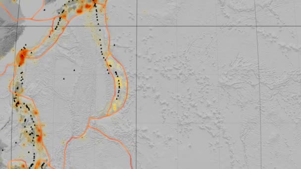 Mariana tectonics featured. Elevation grayscale. Kavrayskiy VII projection — Stock Video