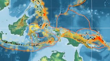 Molucca Denizi deniz yaşamı özellikli. Kabartma. Mollweide projeksiyon