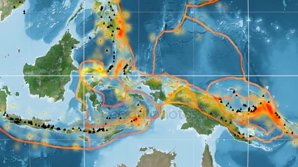 Molucca Mar tectónica ofrecido. Imágenes de satélite. Proyección de Kavrayskiy VII — Vídeo de stock