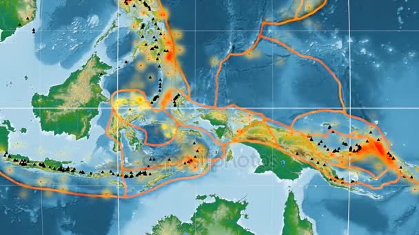 Moluckerna havet tektonik skisserat. Fysisk. Mollweide projektion — Stockvideo