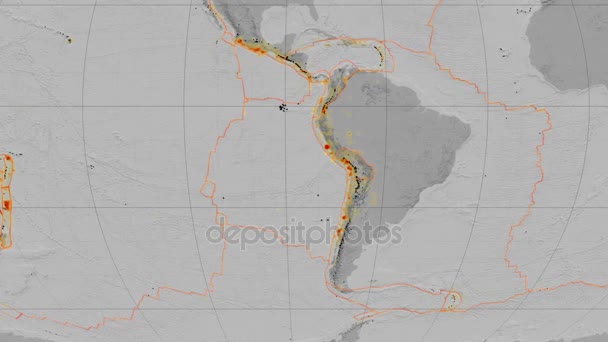 Apareció la tectónica Nazca. Escala de grises de elevación. Proyección de mollweide — Vídeos de Stock