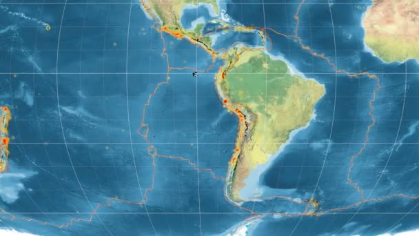 Nazca tectonics featured. Topography. Mollweide projection — Stock Video