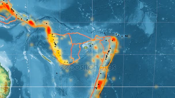 New Hebrides tectonics featured. Relief. Mollweide projection — Stock Video