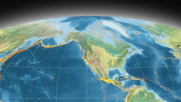 Tettonica nordamericana. Topografia. Proiezione di Mollweide — Video Stock