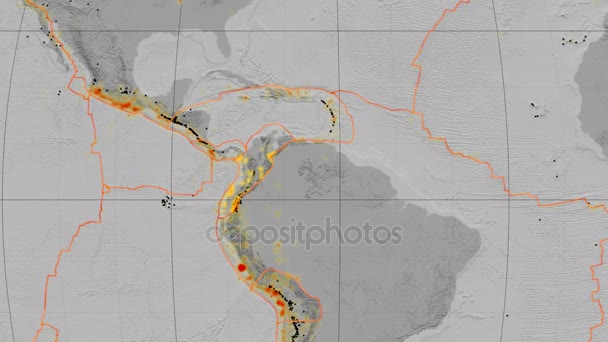 Tectônica dos Andes do Norte destaque. Escala de cinza de elevação. Projecção Mollweide — Vídeo de Stock