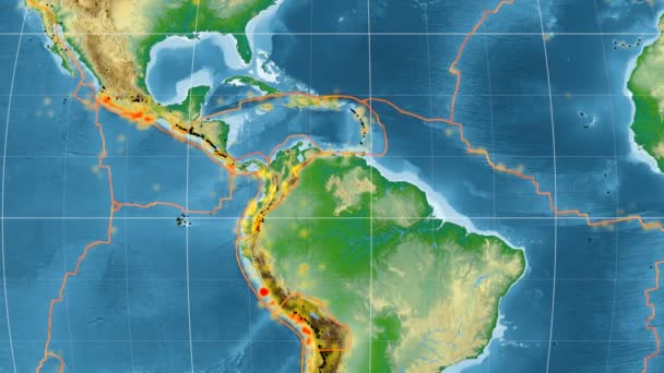 Tectónica de los Andes del Norte. Física. Proyección de mollweide — Vídeos de Stock