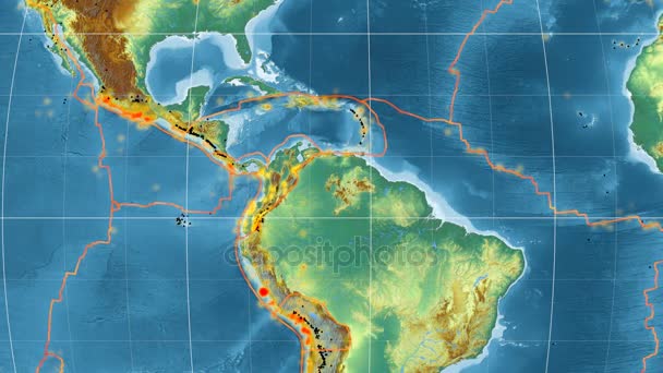 North Andes tectonics featured. Relief. Mollweide projection — Stock Video