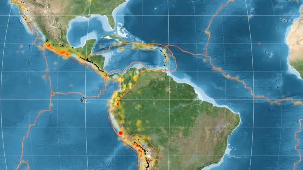 Norra Anderna tektonik skisserat. Satellitbilder. Mollweide projektion — Stockvideo