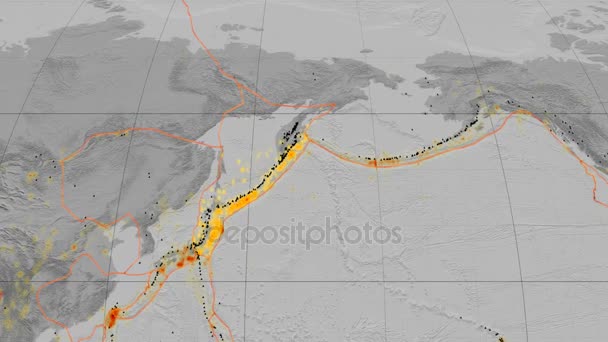 Okhotsk tectônica destaque. Escala de cinza de elevação. Projecção de Kavrayskiy VII — Vídeo de Stock