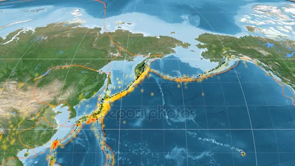 Okhotsk tectónica aparece. Imágenes de satélite. Proyección de mollweide — Vídeo de stock