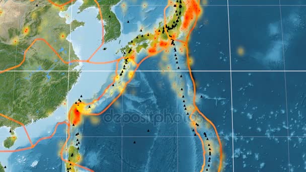 Okinawa tectônica destaque. Imagens de satélite. Projecção de Kavrayskiy VII — Vídeo de Stock