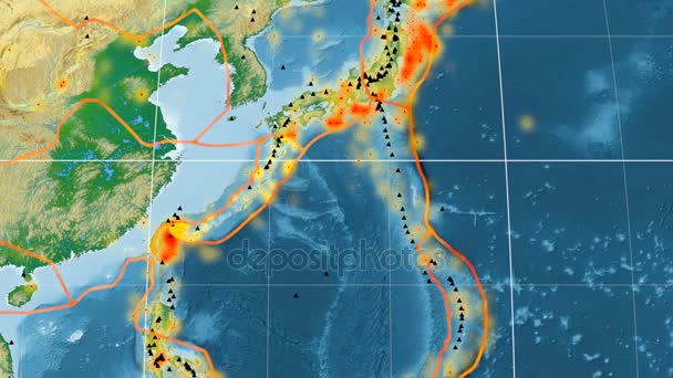 Okinawa tectônica destaque. Físico. Projecção Mollweide — Vídeo de Stock