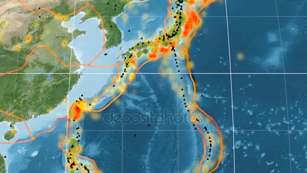 沖縄テクトニクスが紹介されました。衛星画像。モルワイデ図法 — ストック動画