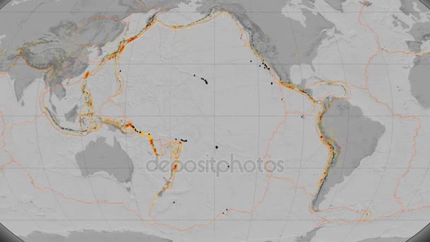 Tectónica do Pacífico. Escala de cinza de elevação. Projecção de Kavrayskiy VII — Vídeo de Stock