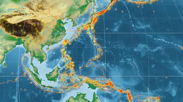 Philippine Sea tectonics featured. Física. Proyección de mollweide — Vídeos de Stock