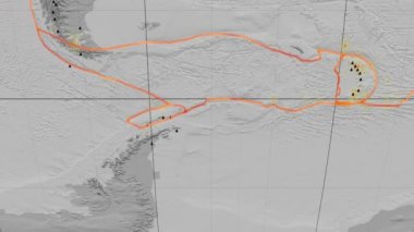 Shetland deniz yaşamı özellikli. Yükseklik gri tonlamalı. Kavrayskiy VII projeksiyon