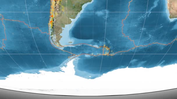 Scotia-Tektonik vorgestellt. Satellitenbilder. Mollweide-Projektion — Stockvideo