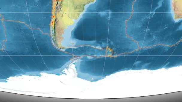 Scotia-Tektonik vorgestellt. Topographie. Mollweide-Projektion — Stockvideo