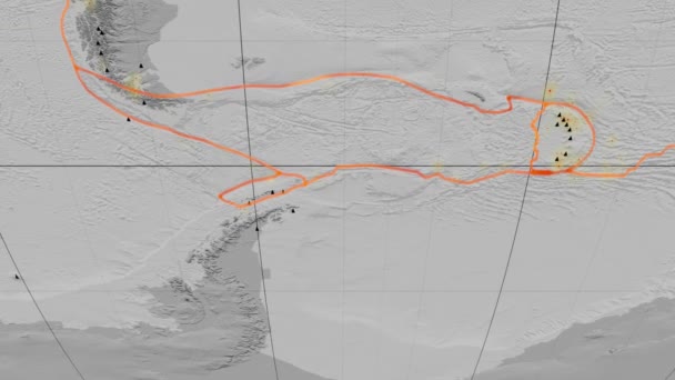 Shetland tektonické vystupoval. Zvýšení stupně šedi. Mollweidovo zobrazení — Stock video