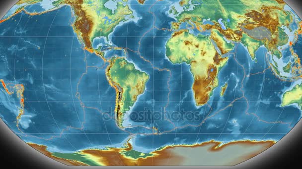 South America tectonics featured. Relief. Kavrayskiy VII projection — Stock Video