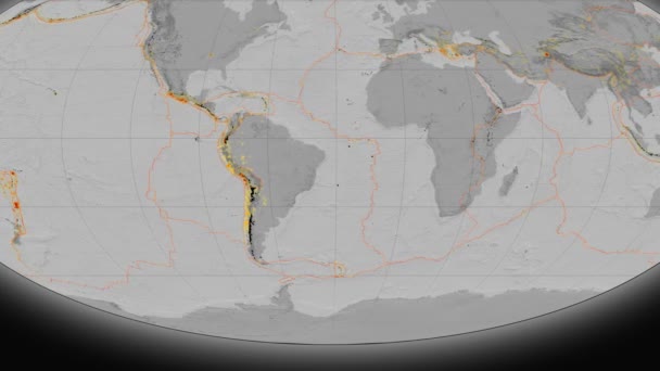 Ameryka Południowa Tektonika opisywany. Wysokość skali szarości. Odwzorowanie Mollweidego — Wideo stockowe