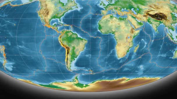 South America tectonics featured. Physical. Mollweide projection — Stock Video