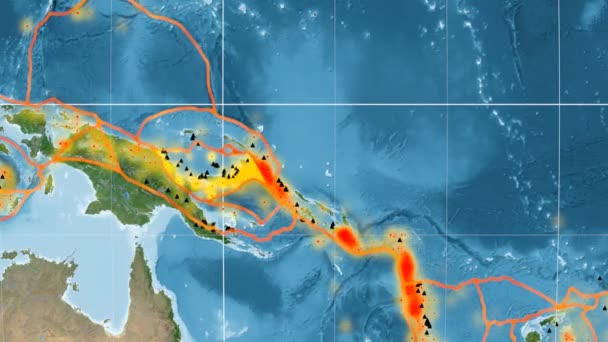 Tettonica di Bismarck del sud descritta. Immagini satellitari. Kavrayskiy VII proiezione — Video Stock