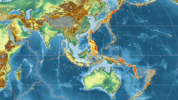 Sunda tectonics featured. Relief. Mollweide projection — Stock Video