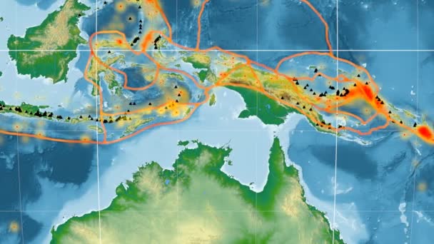 Timor-Tektonik vorgestellt. Körperlich. Mollweide-Projektion — Stockvideo