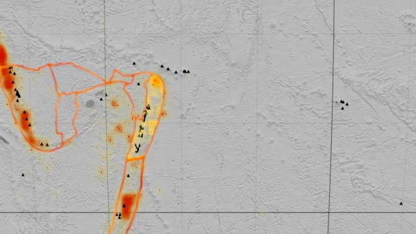 Tettonica Tonga in evidenza. Scala di grigi. Kavrayskiy VII proiezione — Video Stock