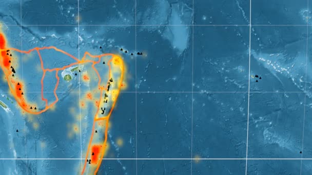Tonga tektonik ditampilkan. Fisik. Proyeksi Kavrayskiy VII — Stok Video