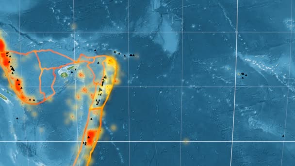 Tonga tectonique en vedette. Physique. Projection de Mollweide — Video