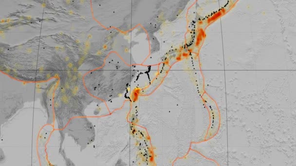 Yangtze tektoniek featured. Hoogte grijswaarden. Kavrayskiy Vii projectie — Stockvideo